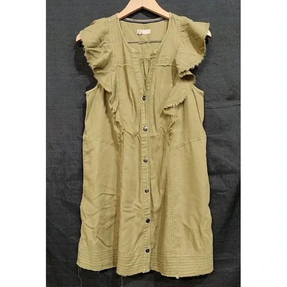 NWOT Anthropologie Pilcro‎ Moss Flutter Sleeve Button Front Tunic Dress Medium - Picture 4 of 15